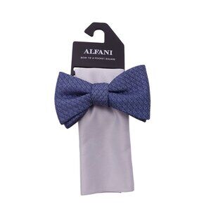 NWT Alfani Men's Regular Fit Bow Tie & Pocket Square Set OS Blue Geometric